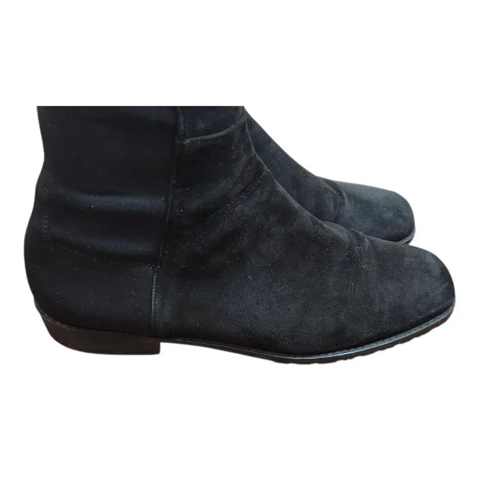 Stuart Weitzman 5050 Black Suede Over The Knee Flat Boots Stretch OTK Women 7.5